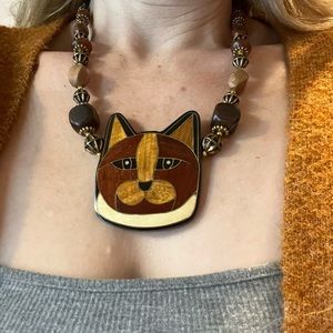 Vintage Wooden Fox Necklace
